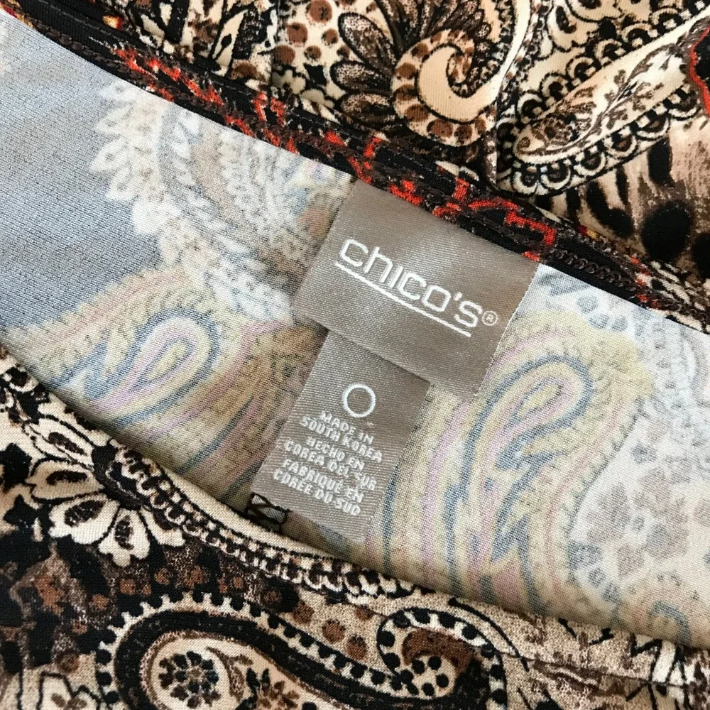Chicos 0 Shift Dress Women S Multicolor Paisley Leopard Split Button Sleeve Boho